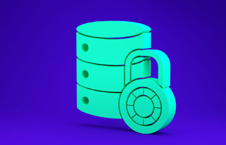 Green Server security with closed padlock icon isolated on blue background. Security, safety,...