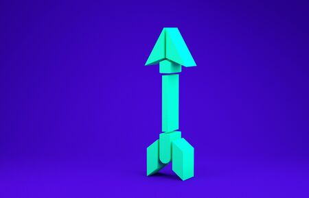 Green Hipster arrow icon isolated on blue background. Minimalism concept. 3d illustration 3D renderの写真素材