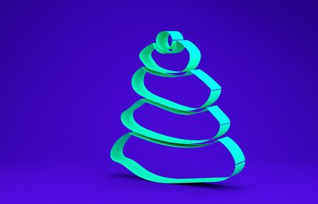Green Stack hot stones icon isolated on blue background. Spa salon accessory.  3d illustration 3D renderの写真素材