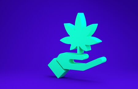 Green Medical marijuana or cannabis leaf icon isolated on blue background. Hemp symbol.  3d illustration 3D renderの写真素材