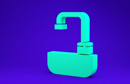 Green Washbasin with water tap icon isolated on blue background.  3d illustration 3D renderの写真素材