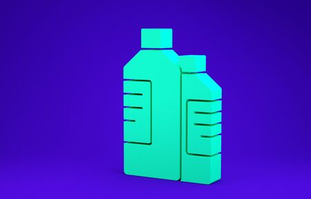 Green Plastic bottles for laundry detergent, bleach, dishwashing liquid or another cleaning agent icon isolated on blue background.  3d illustration 3D renderの写真素材