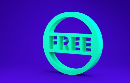Green Price tag with an inscription Free icon isolated on blue background. Badge for price. Promo tag discount.  3d illustration 3D renderの写真素材