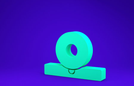 Green Otolaryngological head reflector icon isolated on blue background. Equipment for inspection...