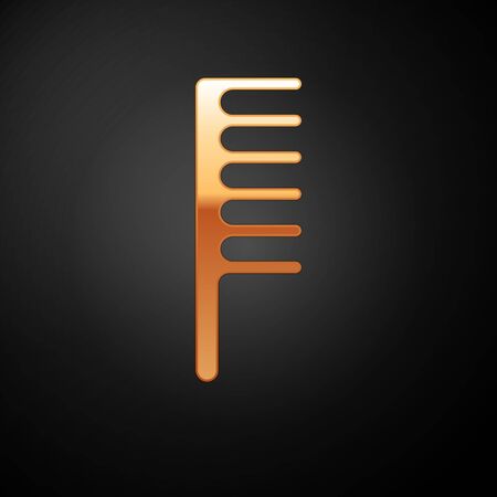 Gold Hairbrush icon isolated on black background. Comb hair sign. Barber symbol. Vector Illustrationのイラスト素材