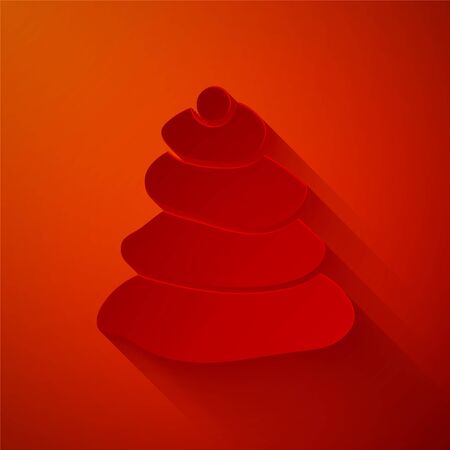 Paper cut Stack hot stones icon isolated on red background. Spa salon accessory. Paper art style. Vector Illustrationのイラスト素材
