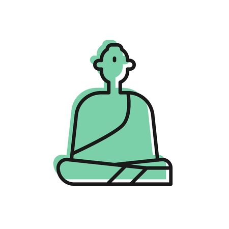 Black line Buddhist monk in robes sitting in meditation icon isolated on white background. Vector Illustration.のイラスト素材
