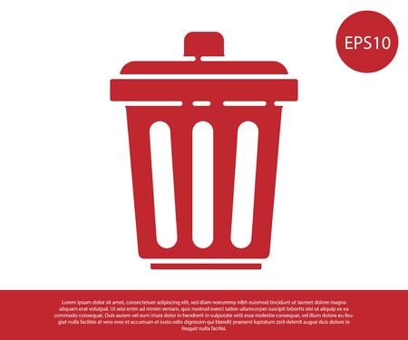 Red Trash can icon isolated on white background. Garbage bin sign. Recycle basket icon. Office trash icon. Vector Illustrationのイラスト素材