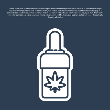 Blue line Medical marijuana or cannabis leaf olive oil drop icon isolated on blue background. Cannabis extract. Hemp symbol. Vector Illustration.のイラスト素材