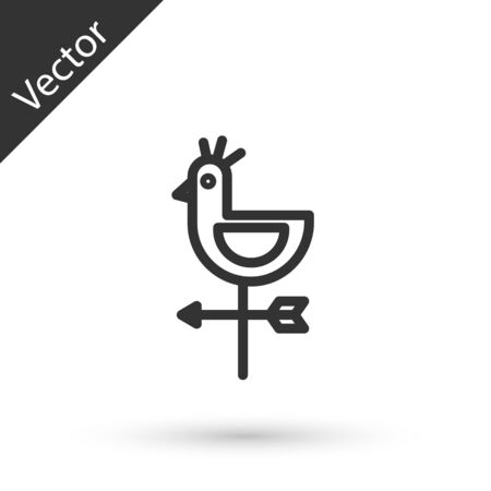 Grey line Rooster weather vane icon isolated on white background. Weathercock sign. Windvane rooster. Vector Illustration.のイラスト素材