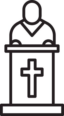 Black line Church pastor preaching icon isolated on white background. Vector Illustration.のイラスト素材
