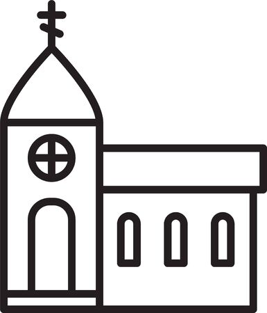 Black line Church building icon isolated on white background. Christian Church. Religion of church. Vector Illustration.のイラスト素材