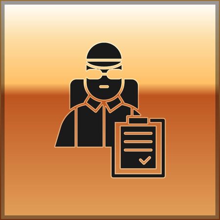 Black Delivery man with cardboard boxes icon isolated on gold background. Door to door delivery by courier. Vector Illustrationのイラスト素材