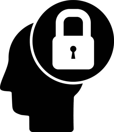 Black Human head with lock icon isolated on white background. Vector Illustrationのイラスト素材