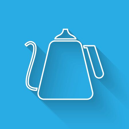 White line Kettle with handle icon isolated with long shadow. Teapot icon. Vector Illustrationのイラスト素材