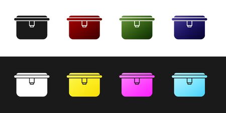 Set Lunch box icon isolated on black and white background. Vector Illustration.のイラスト素材