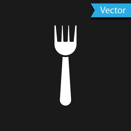 White Disposable plastic fork icon isolated on black background. Vector Illustrationのイラスト素材