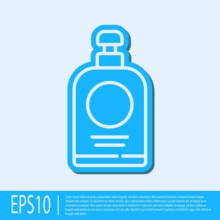 Blue line Hand sanitizer bottle icon isolated on grey background. Disinfection concept. Washing gel. Alcohol bottle for hygiene. Vector Illustration.のイラスト素材