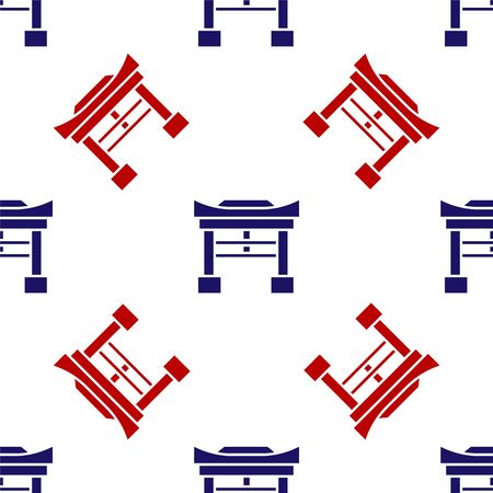 Blue and red Japan Gate icon isolated seamless pattern on white background. Torii gate sign. Japanese traditional classic gate symbol. Vector Illustrationのイラスト素材