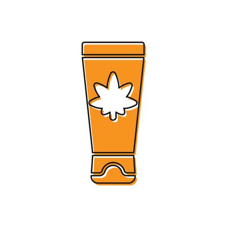 Orange Medical cream with marijuana or cannabis leaf icon isolated on white background. Mock up of cannabis oil extracts in jars. Vector Illustrationのイラスト素材