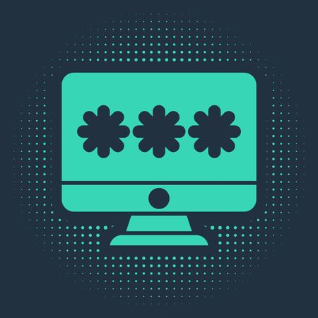 Green Monitor with password notification icon isolated on blue background. Security, personal access, user authorization, login form. Abstract circle random dots. Vector Illustration.のイラスト素材