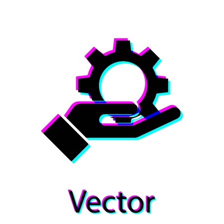 Black Hand settings gear icon isolated on white background. Adjusting, service, maintenance, repair, fixing. Vector Illustrationのイラスト素材