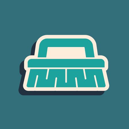 Green Brush for cleaning icon isolated on green background. Cleaning service concept. Long shadow style. Vector Illustrationのイラスト素材