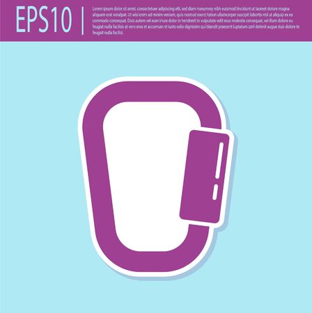 Retro purple Carabiner icon isolated on turquoise background. Extreme sport. Sport equipment. Vector Illustrationのイラスト素材