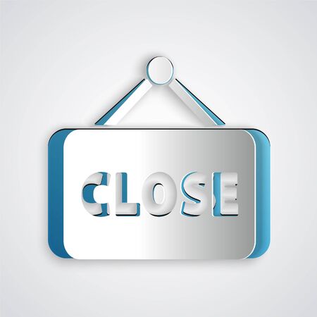 Paper cut Hanging sign with text Closed icon isolated on grey background. Business theme for cafe or restaurant. Paper art style. Vector Illustrationのイラスト素材