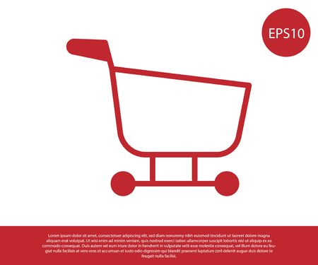 Red Shopping cart icon isolated on white background. Food store, supermarket. Vector Illustration.のイラスト素材