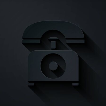 Paper cut Telephone icon isolated on black background. Landline phone. Paper art style. Vector Illustration.のイラスト素材