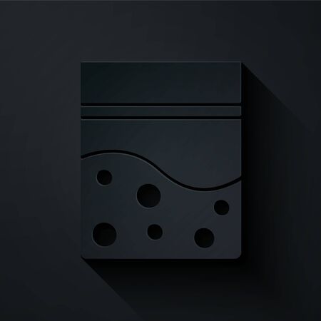 Paper cut Plastic bag of medicinal cannabis icon isolated on black background. Health danger. Paper art style. Vector Illustration.のイラスト素材