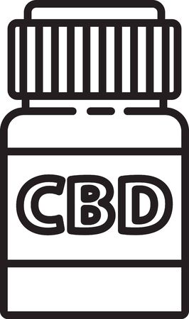 Black line Medical bottle with marijuana or cannabis leaf icon isolated on white background. Mock up of cannabis oil extracts in jars. Vector Illustrationのイラスト素材
