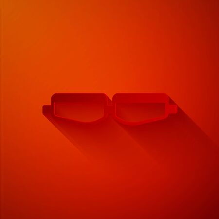 Paper cut Safety goggle glasses icon isolated on red background. Paper art style. Vector Illustration.のイラスト素材