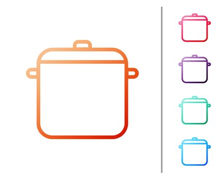 Red line Cooking pot icon isolated on white background. Boil or stew food symbol. Set color icons. Vector Illustration.のイラスト素材