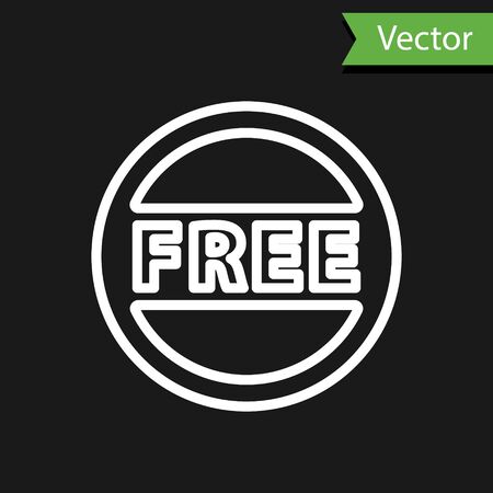 White line Price tag with an inscription Free icon isolated on black background. Badge for price. Promo tag discount. Vector Illustration.のイラスト素材