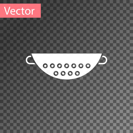 White Kitchen colander icon isolated on transparent background. Cooking utensil. Cutlery sign. Vector Illustrationのイラスト素材
