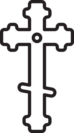 Black line Christian cross icon isolated on white background. Church cross. Vector Illustrationのイラスト素材