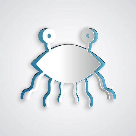 Paper cut Pastafarianism icon isolated on grey background. Paper art style. Vector Illustration.のイラスト素材