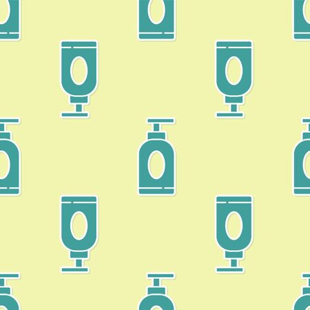 Green Cream or lotion cosmetic tube icon isolated seamless pattern on yellow background. Body care products for men. Vector Illustration.のイラスト素材