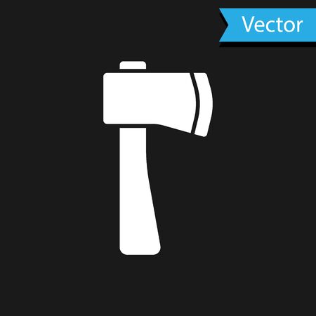 White Wooden axe icon isolated on black background. Lumberjack axe. Vector Illustration.のイラスト素材
