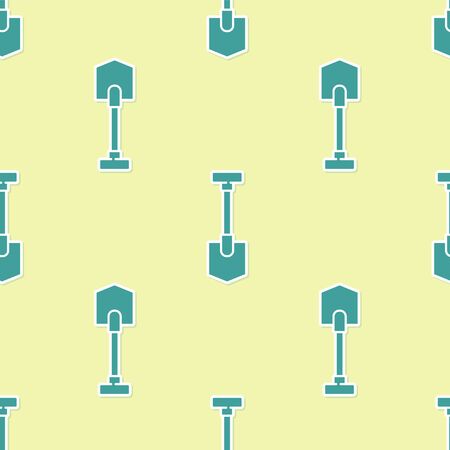 Green Shovel icon isolated seamless pattern on yellow background. Gardening tool. Tool for horticulture, agriculture, farming. Vector Illustration.のイラスト素材