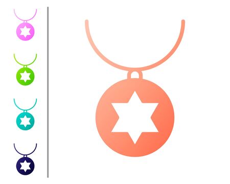 Coral Star of David necklace on chain icon isolated on white background. Jewish religion. Symbol of Israel. Jewellery and accessory. Set color icons. Vector Illustration.のイラスト素材