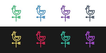 Set line Rooster weather vane icon isolated on black and white background. Weathercock sign. Windvane rooster. Vector Illustrationのイラスト素材