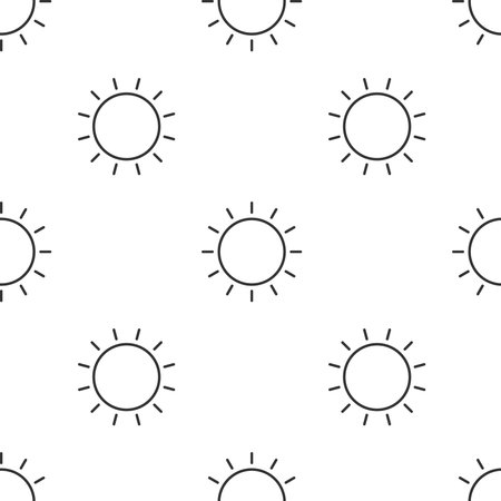 Grey line Sun icon isolated seamless pattern on white background. Summer symbol. Good sunny day. Vector Illustrationのイラスト素材