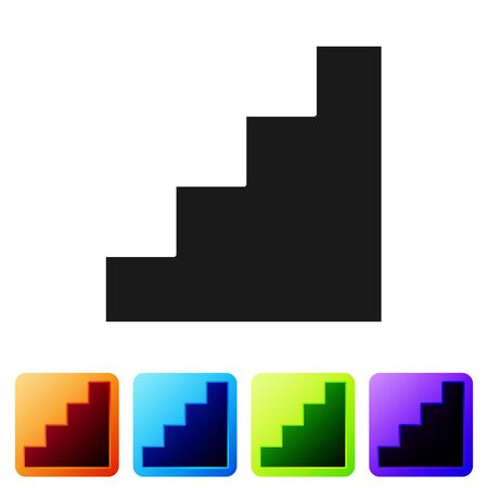Black Staircase icon isolated on white background. Set icons in color square buttons. Vector.のイラスト素材