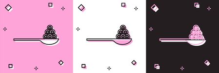 Set Caviar on a spoon icon isolated on pink and white, black background. Vector.のイラスト素材