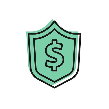 Black line Shield with dollar symbol icon isolated on white background. Security shield protection. Money security concept. Vectorのイラスト素材