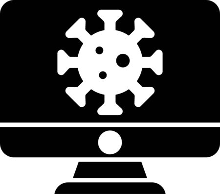 Black Virus statistics on monitor icon isolated on white background. Corona virus 2019-nCoV. Bacteria and germs, cell cancer, microbe, fungi. Vector.のイラスト素材