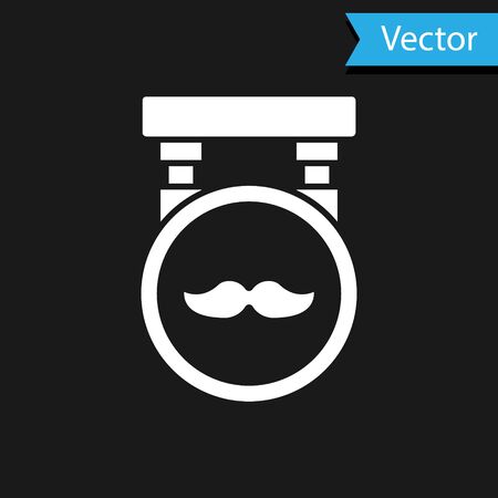 White Barbershop icon isolated on black background. Hairdresser logo or signboard.  Vector Illustration.のイラスト素材